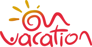 Logo de OnVacation viajes, letras en rojo y colores naranjas